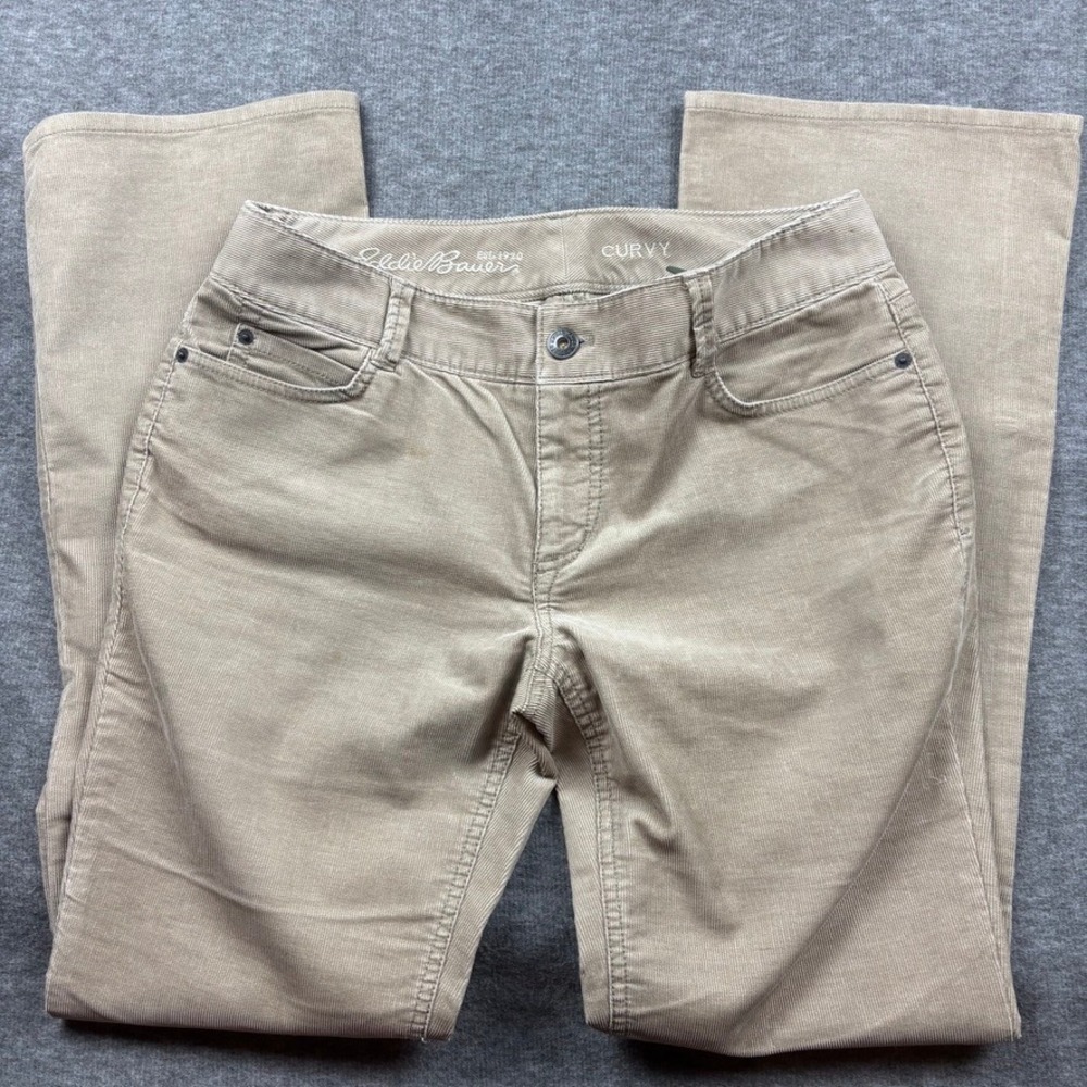 Eddie Bauer Pants Womens 8 Tan Corduroy Curvy‎ Bootcut Cabincore Preppy